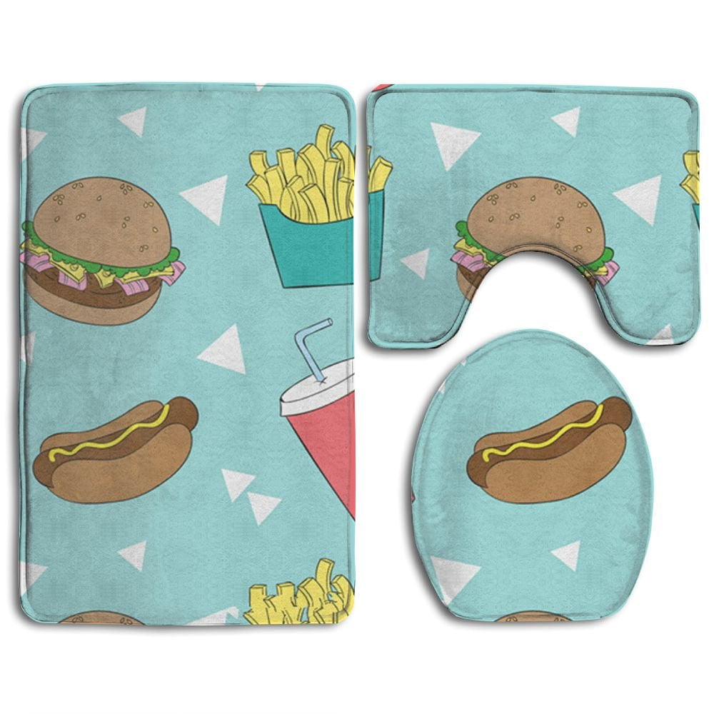 GOHAO American Hamburger Fast Food 3 Piece Bathroom Rugs Set Bath Rug ...