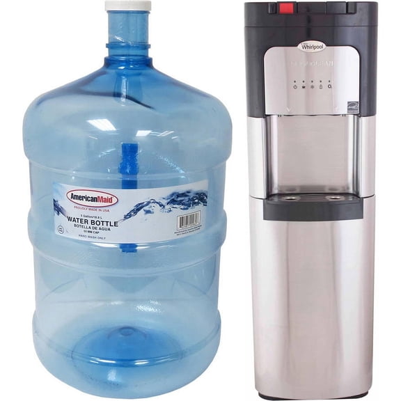 Whirlpool top loading water dispenser and 5 gallon empty bottle bundle