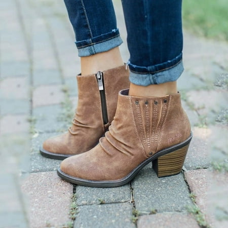 

Tejiojio Fall Clearance Women s Fashion Casual Roman Short Ankle Boots Square Heels Leather Shoes