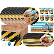 Big Dig Construction Birthday Party Supplies | Construction Tableware | Construction Plates | Construction Napkins | Construction Table Cover | Construction Cups - Serves 16