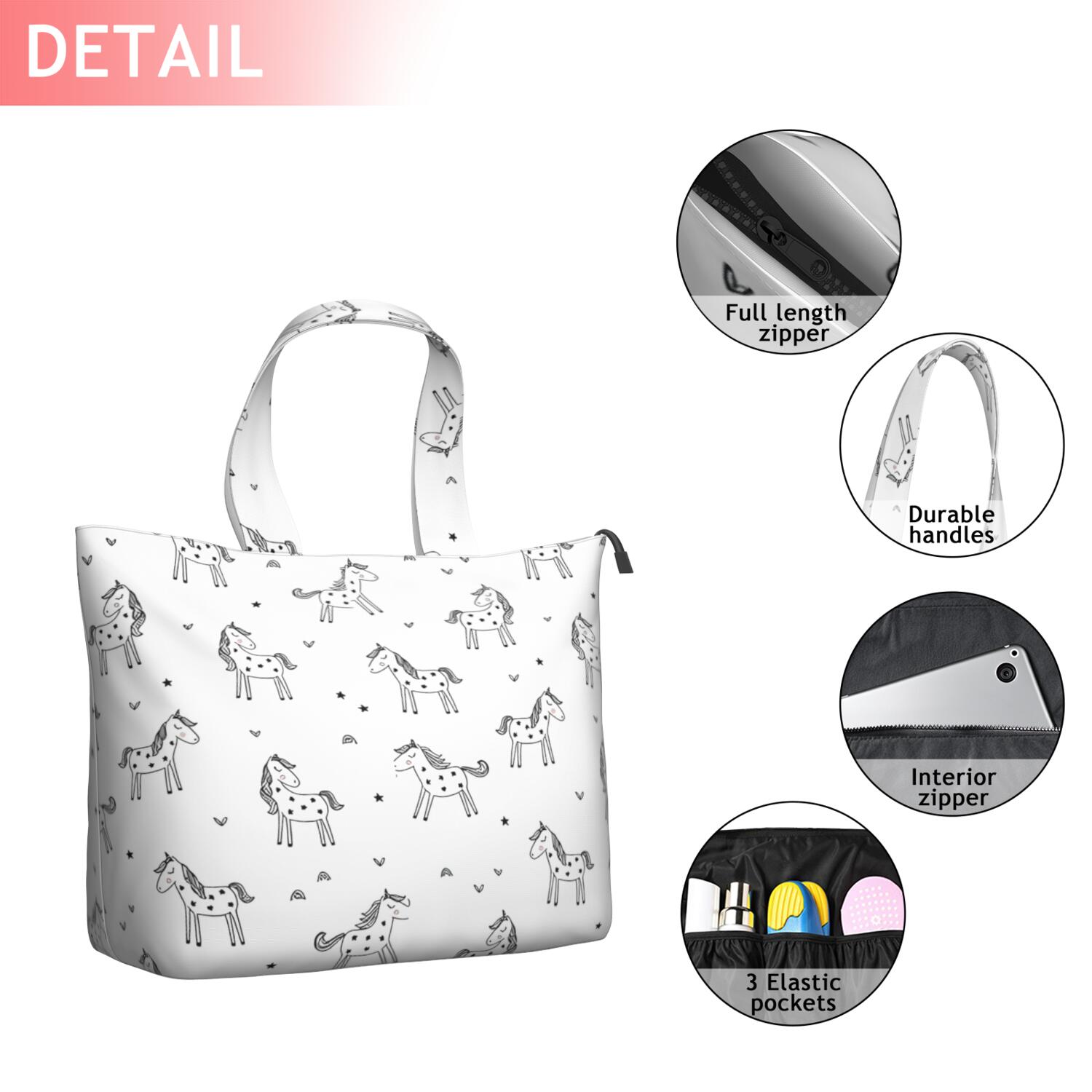 Black and White Unicorn Travel Tote Bags for Women Carry On,Large Weekender Bags for Women Travel,Multi Functional Duffle Bag for Work,Shopping,Sports