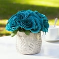 thumbnail image 2 of Enova Home Artificial Velvet Roses Faux Silk Flowers in Round Tapered Ceramic Pot for Home Office Wedding Decoration (Aqua), 2 of 4