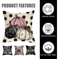 thumbnail image 3 of Halloween Trick or Treat Decorative Throw Pillow Covers 16x16 Set of 4, Spooky Pink Pumpkin Truck Ghost Bat Porch Patio Outdoor Pillowcase, Polka Dot Stripes Holiday Cushion Case Home Decor, 3 of 6