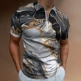 thumbnail image 2 of Marble Texture Men Zipper T-shirt Summer Casual Short Sleeve T-shirt Top, 2 of 7