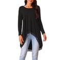 thumbnail image 1 of INSPIRE CHIC Women's High Low Tops Long Sleeve Lace Trim Crewneck Irregular Hem Flowy Blouse Tops Black XL, 1 of 1