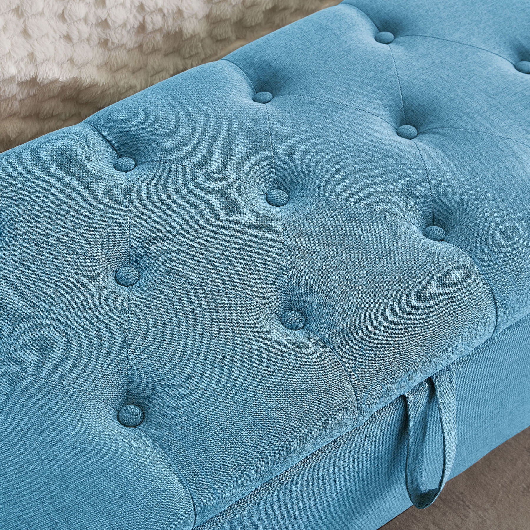 CQSXDA Upholstered Ottoman Bench in Linen with Storage and Safety Hinge for Entryway Seating and Organization