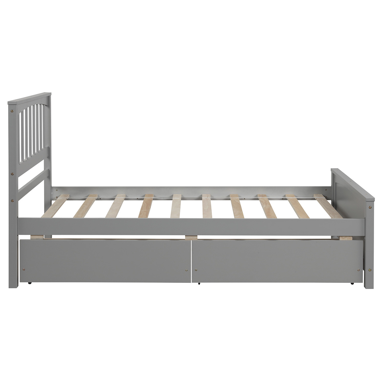 Twin Size Platform Bed with 2 Drawers, Classic Solid Wood Bed Frame with Headboard and Under-Bed Storage Space, for Kids Teens Adults Bedroom Furniture, No Box Spring Need, Grey - image 4 of 6