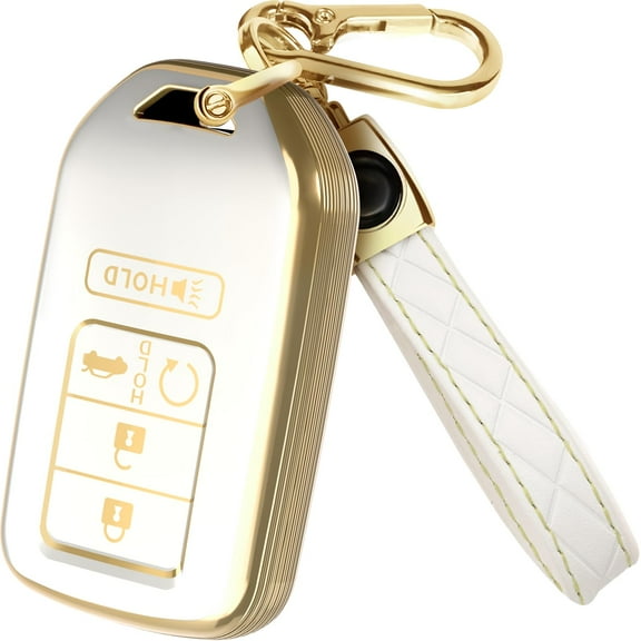 for Honda Accord Key Fob Cover and Leather Keychain - TPU Key Case for Civic, Crosstour, CR-V, Fit, Pilot, Ridgeline - 2015-2021 Keyfob Cover Compatible with KR5V2X