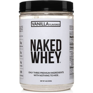 NAKED Nutrition Vanilla Whey Protein 1Lb, Only 3 Ingredients, All Natural Grass Fed Whey Protein Powder   Vanilla   Coconut Sugar- GMO-Free, Soy Free, Gluten Free. Aid Muscle Growth, 12 Servings