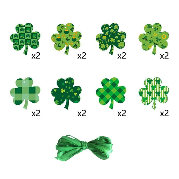 16pcs St. Patrick's Shamrock Hanging Ornaments Irish Lucky Clover Shaped Decorative Pendant for Tree Party Home Decor