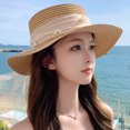 thumbnail image 3 of SikaFu Net Red Temperament Flat Top Pearl Floating Straw Hat Female Small Fresh Sweet Sun Hat Summer Tourism Sun Hat Spot, 3 of 7