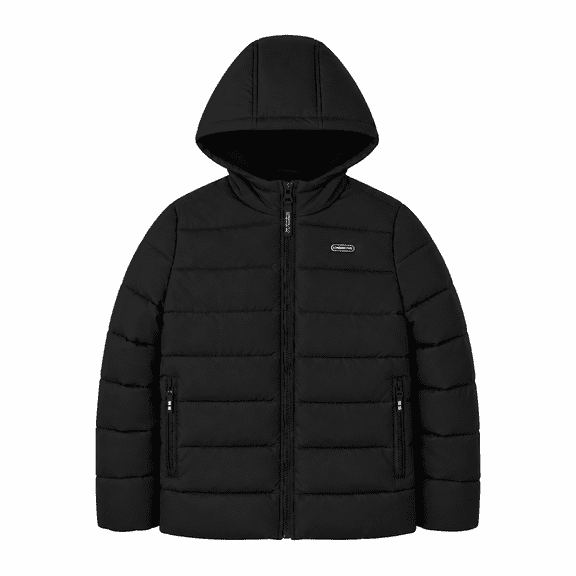 London Fog Boys' Hooded Puffer Jacket, Quilted Zip-Up Coat, Black, 8
