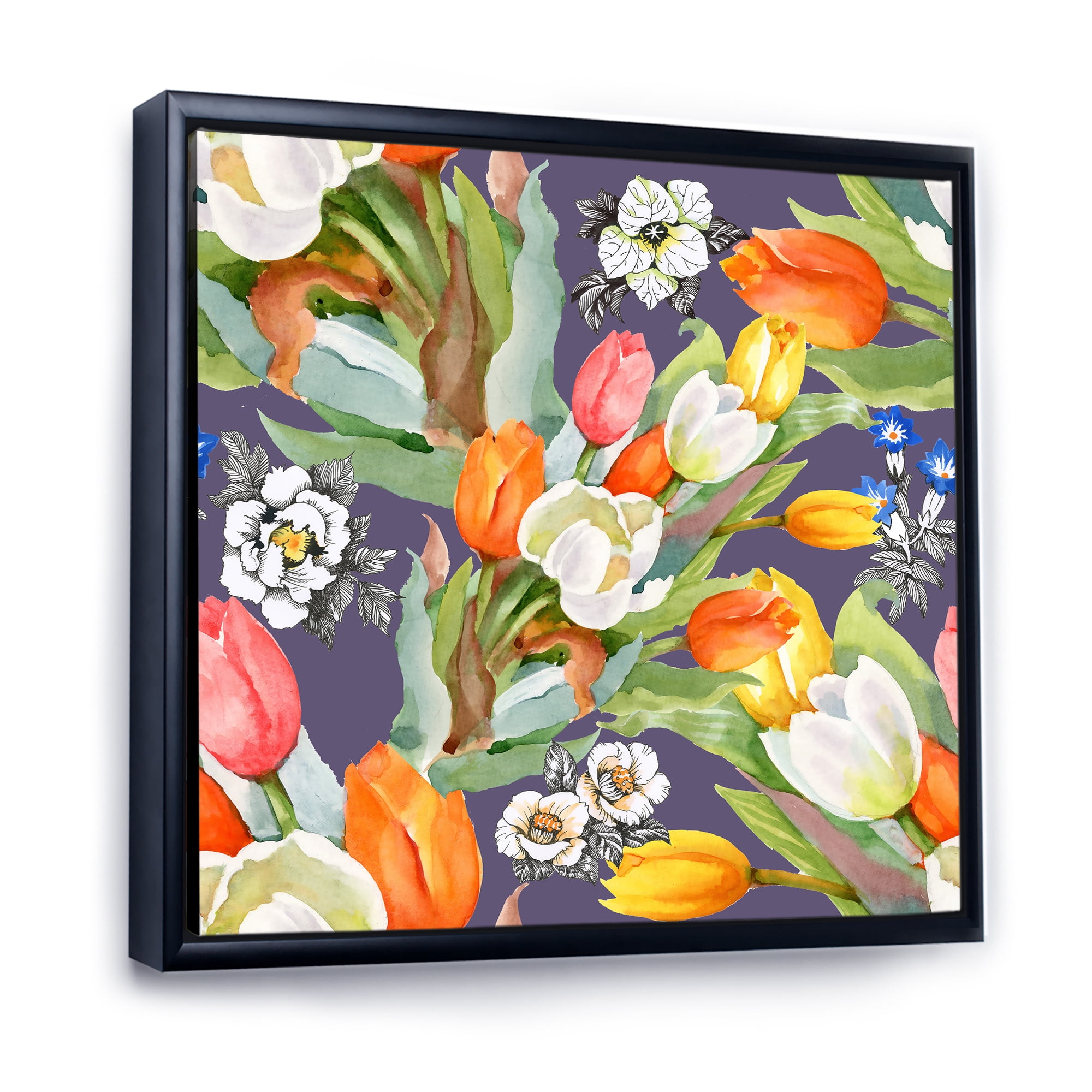 Designart 'Blooming Orange and White Tulips III' Traditional Framed Canvas Wall Art Print