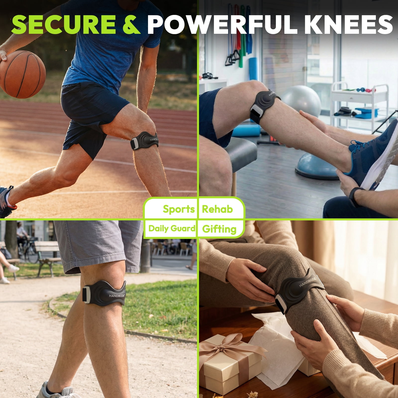 HANDBODE Patellar Tendon Support Strap, Silicone Knee Brace for men women, Adjustable Patella Band Support for Hiking, Running, Jumpers Knee, Osgood Schlatter, 2 PCS