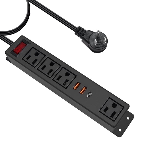 Wall Mount Power Strip USB C Fast Charge 20W 4 AC Outlets and 3 USB Ports