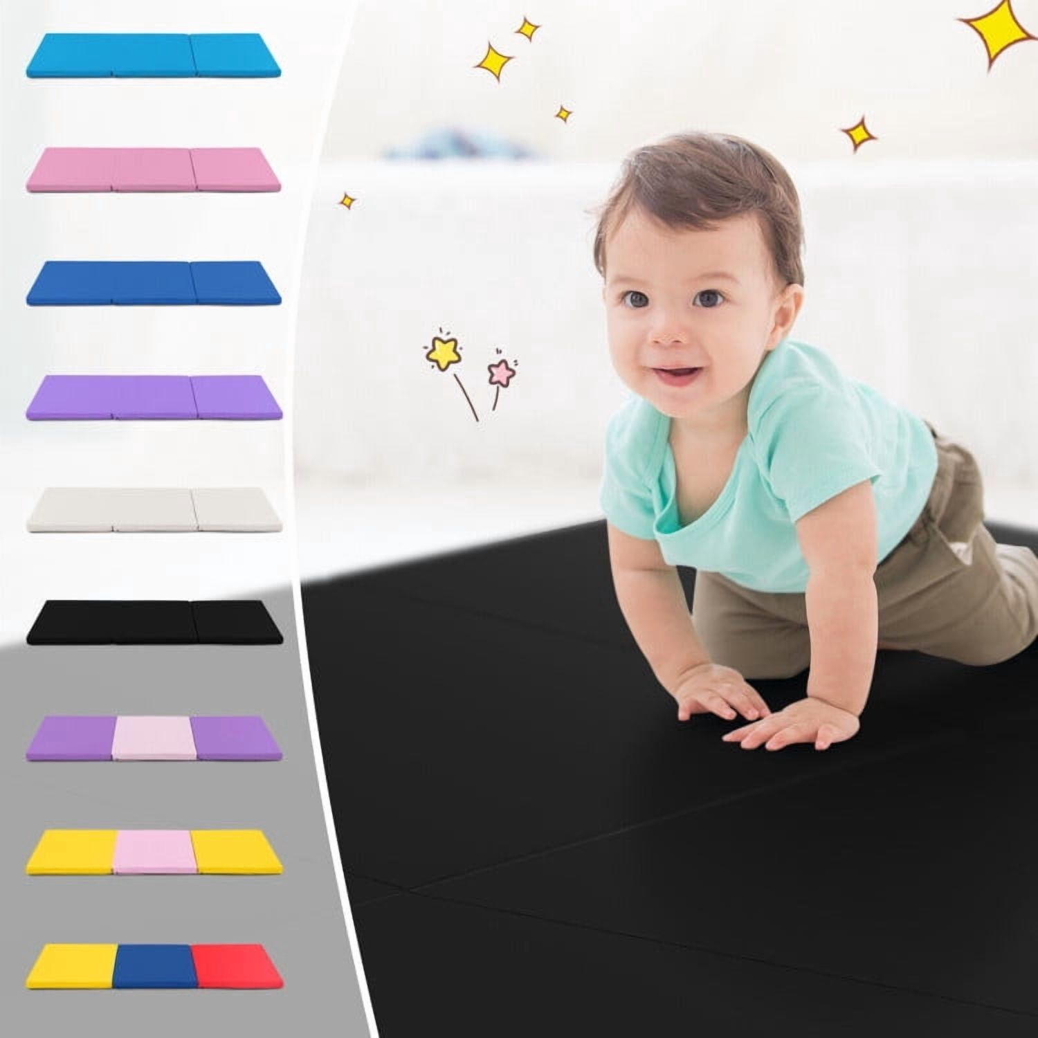 Resenkos Gymnastics Mat, Exercise Tumbling Mat,6 x 2 FT Tri-Fold Gym Mat with Handles and Removable Zippered Cover-Black