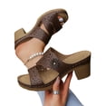 thumbnail image 4 of Bkhluea Women Perforated Floral Accent Block Heel Slide Sandals Comfortable Footwear For Casual Outdoor Daily Activities, 4 of 7