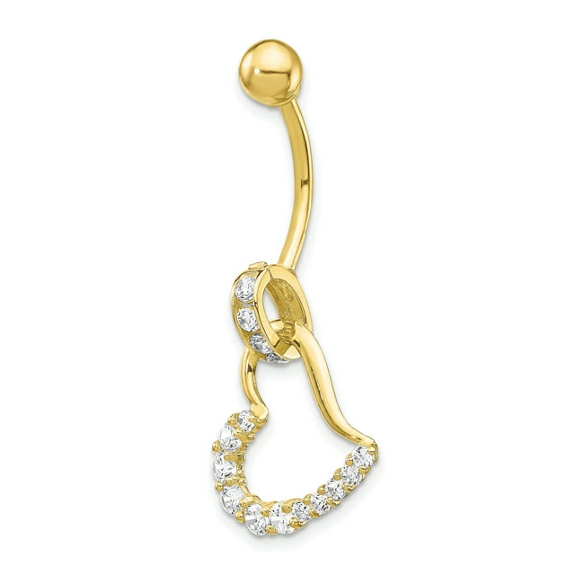 10k Yellow Gold Cubic Zirconia Cz Huggy Heart Belly Button Rings Screw Navel Bars Body Piercing Naval