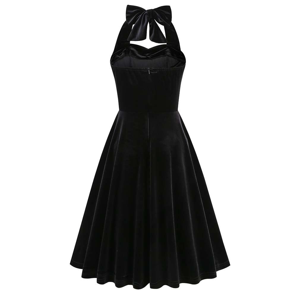 OSFVNOXV Halter Velvet Dress for Women Retro 1960s Dress Sleeveless High Waist Bodycon A-Line Swing Mini Dress for Prom Gown Party