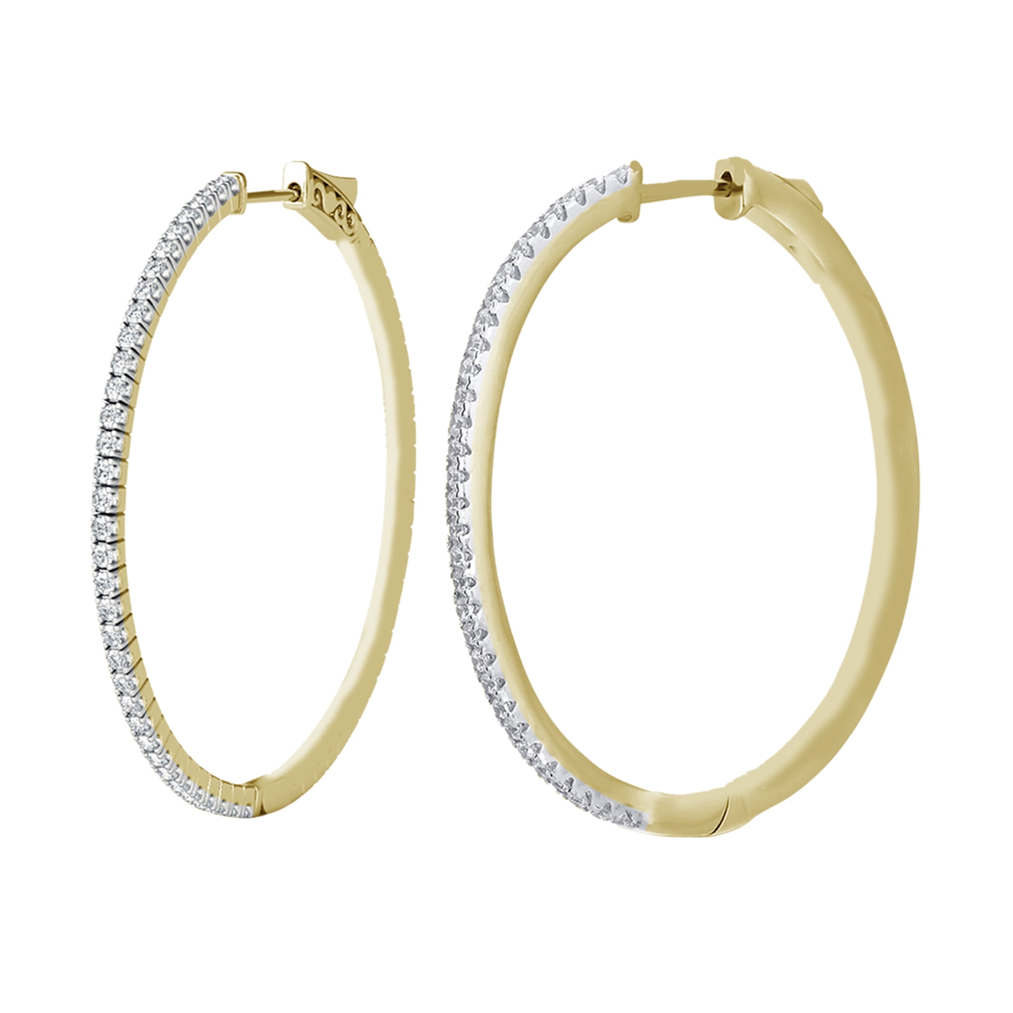 1/2 Carat T.W.CZ Rhodium Overlay Brass Outside Hoop Earring 20mm.