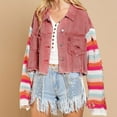 thumbnail image 5 of Lilgiuy Women's Trend Splicing Solid Color Buttoned Long Sleeve Jacket Short Denim Jacket 2022 Fall Winter, 5 of 5