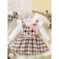 thumbnail image 3 of Suealasg Baby Girl Fall Outfits Clothes 3M 6M 9M 12M 18M Infant Girls Long Sleeve Romper+Bear Embroidery Plaid Suspender Skirt +Headband 3Pcs Spring Clothing for Newborn Girl, 3 of 9