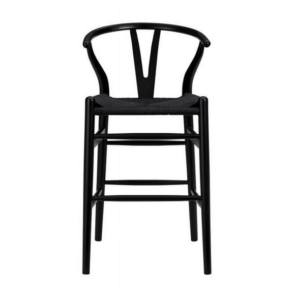 HomeRoots Black Solid Beech Wood Counter Stool with Black Rush Seat, 20.08 x 20.87 x 38.19 in.