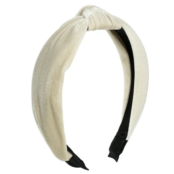 Unique Bargains Velvet Knotted Headbands Hairband for Women 1.2 Inch Wide Beige