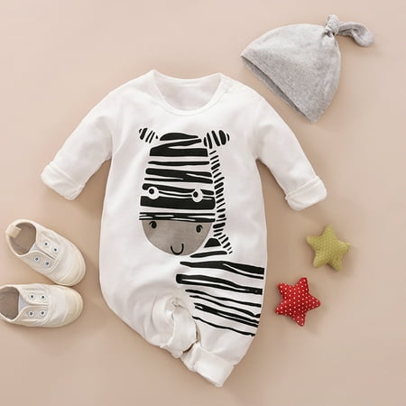 

THE WILD Casual Pretty Newborn Infant Baby Girls Boys Cartoon Stripe Romper Jumpsuit +Hat Outfits