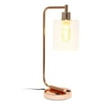 thumbnail image 2 of Simple Designs Bronson Antique Style Industrial Iron Lantern Desk Lamp with USB Port and Glass Shade - Rose Gold, 2 of 7