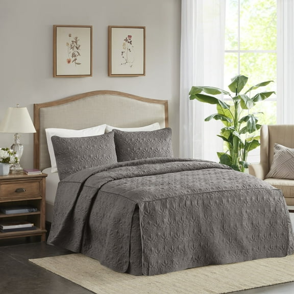 Home Essence Vancouver 3 Piece Split Corner Pleated Quilted Bedspread, Queen, Khaki