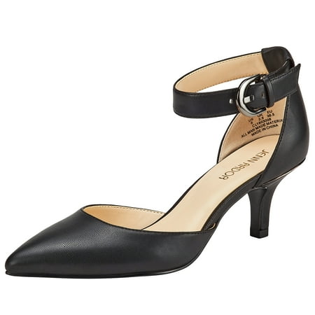 

JENN ARDOR Women s Kitten Heel Pumps Ladies Closed Pointed Toe D Orsay Ankle Strap Dress Stiletto