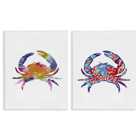 Stupell Industries Colorful Crab Silhouette Animals Painting Wrapped Canvas Art Print Wall Art, 16 x 20, Set of 2