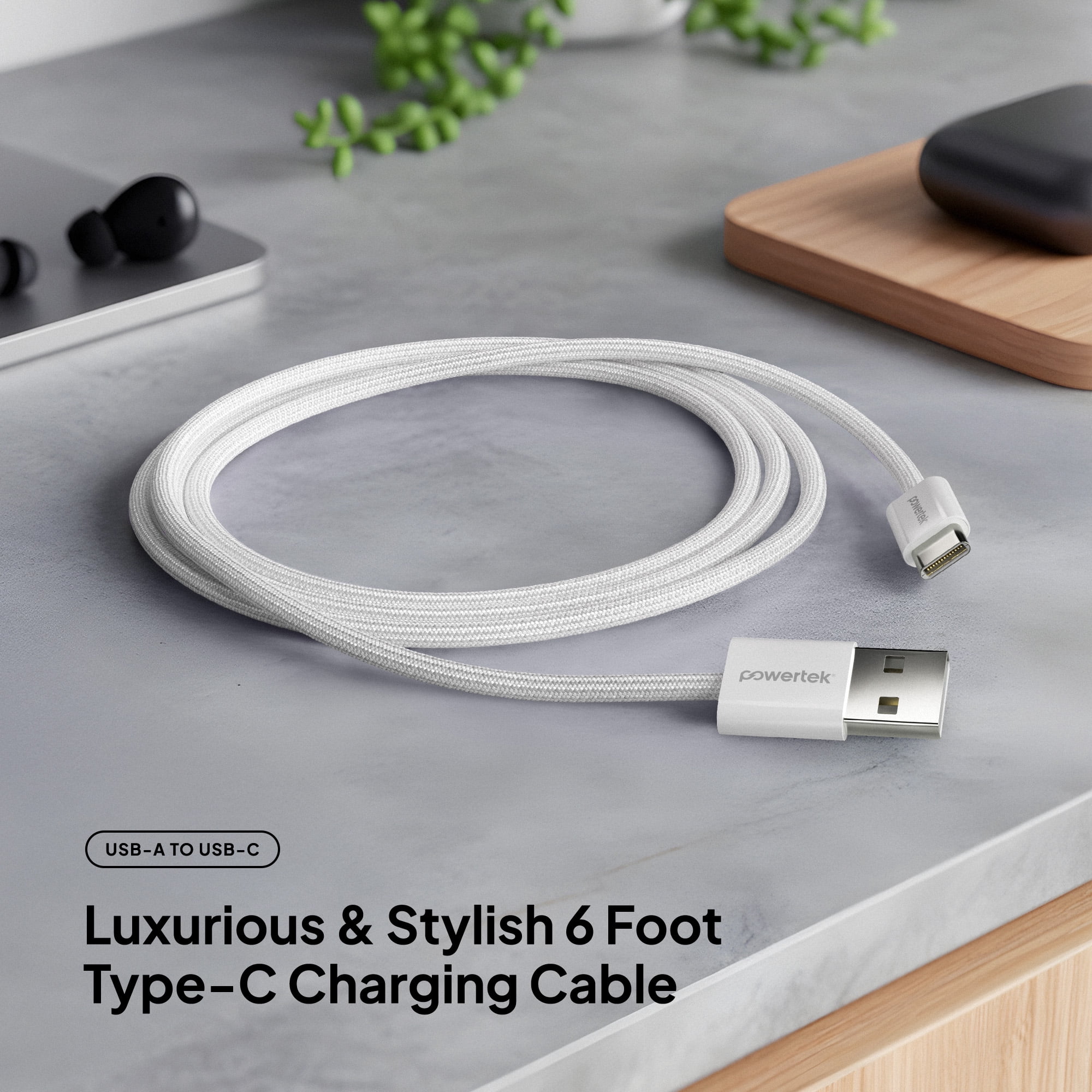 Liquipel Powertek Pastel Braided USB-A to USB-C - White