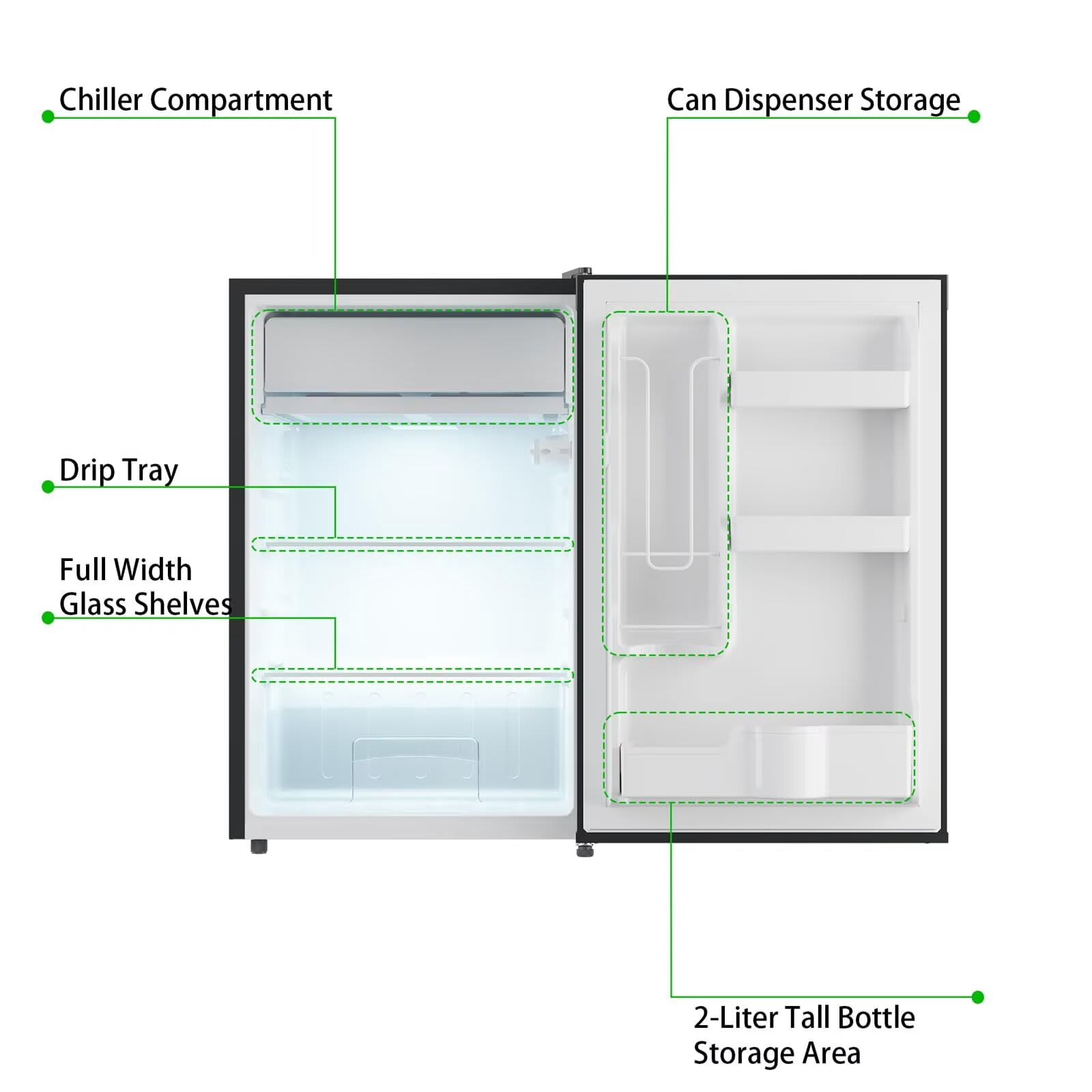 EastVita 4.3 Cu.Ft. Single Door Compact Refrigerator with Freezer - Slide Out Glass Shelf Compact Fridge for Bedroom Office Dorm-Black