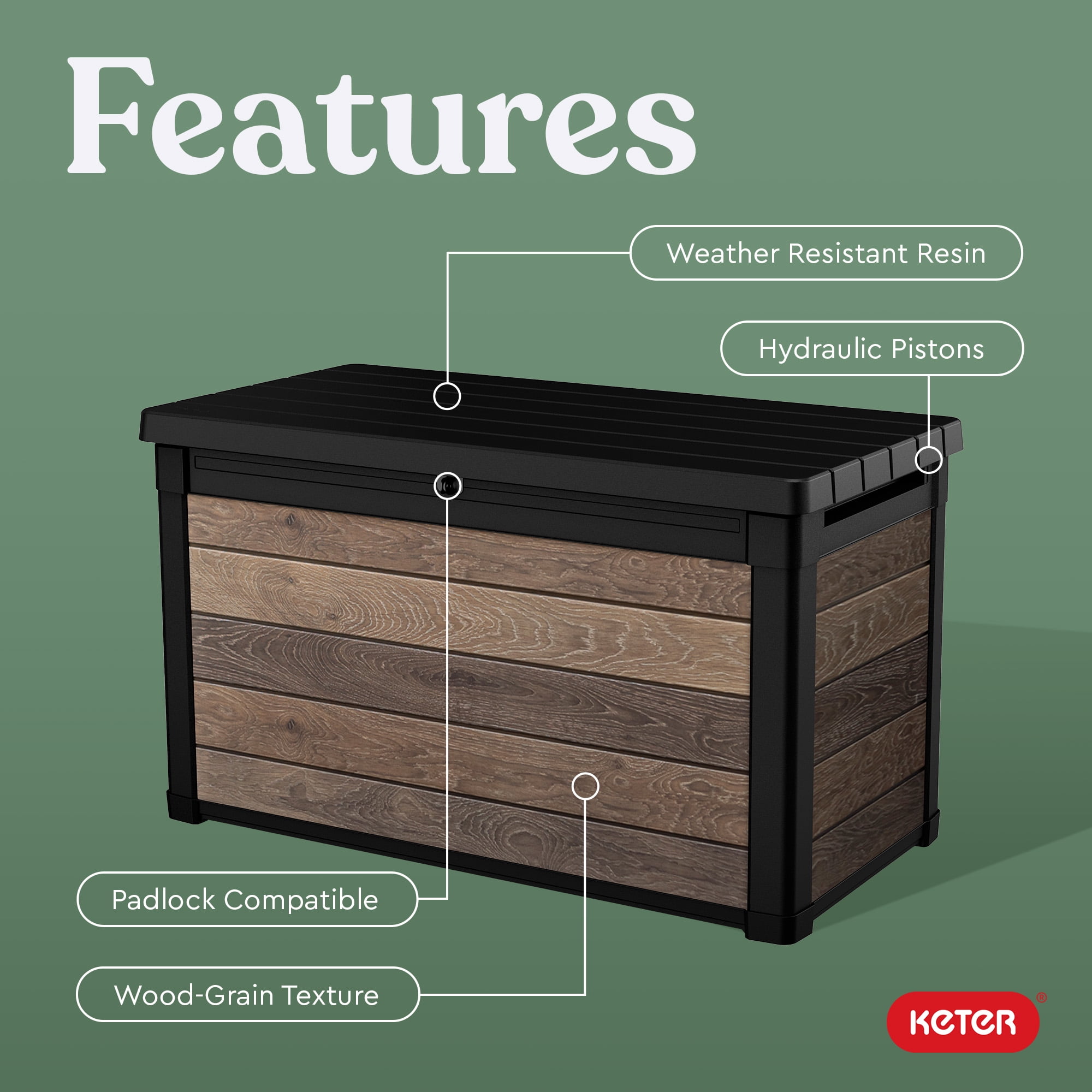 Keter Signature 100 Gallon Durable Resin Outdoor Deck Box Storage Organization, Walnut