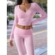 thumbnail image 5 of Conjunto Deportivo de 2 Piezas para Mujer, Camiseta de Larga, Pantalones Acampanados con Solapa, Chándal Informal, Rosa, Talla S, 5 of 8