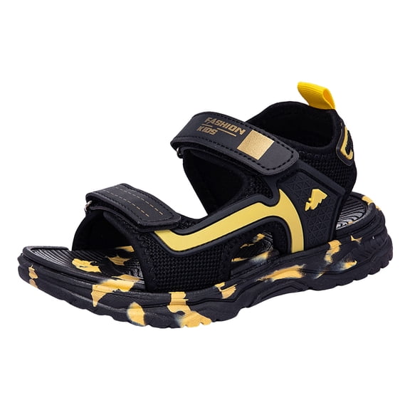 Staki Boys' Sandals Double Strap Sandals for Boys - Rubber Sole Amphibian Shoes for Beach, Pool, Hiking, Walking & Sports(Gold,2.5 Big Kid)