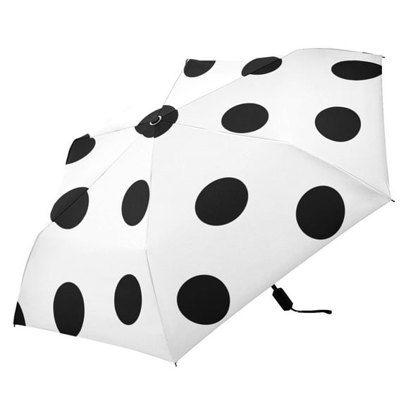 Black Polka Dots Compact Folding Umbrella for Rain Windproof Travel Umbrella UPF 50  Lightweight Packable Arc Size