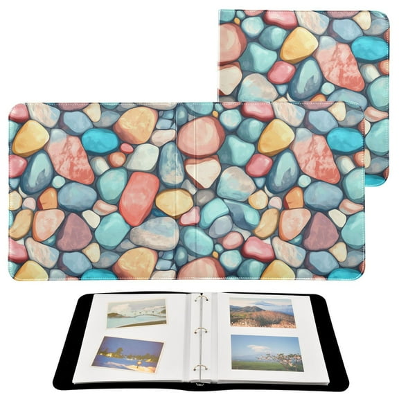 Leather Cover Photo Album 80 Pockets 4x6 Photos Bookshelf Picture Album Colorful Small Stones