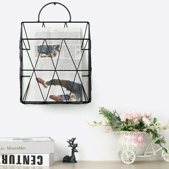 Wall-Mounted Magazine Holder Hanging File Newspaper Organizer Metal Wire Storage Basket For Living Room, Bedroom, Bathroom, Office Black