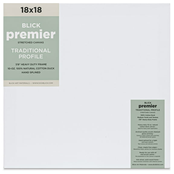 Blick Premier Stretched Cotton Canvas - Traditional Profile, Splined, 18" x  18"