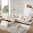 thumbnail image 3 of Harper & Bright Designs Sectional Sofa with Pull Out Bed, Convertible Sofa Sleeper with USB, Modular L-shaped Sofa with Movable Storage Ottoman for Living Room, Light Khaki+Beige, 3 of 17
