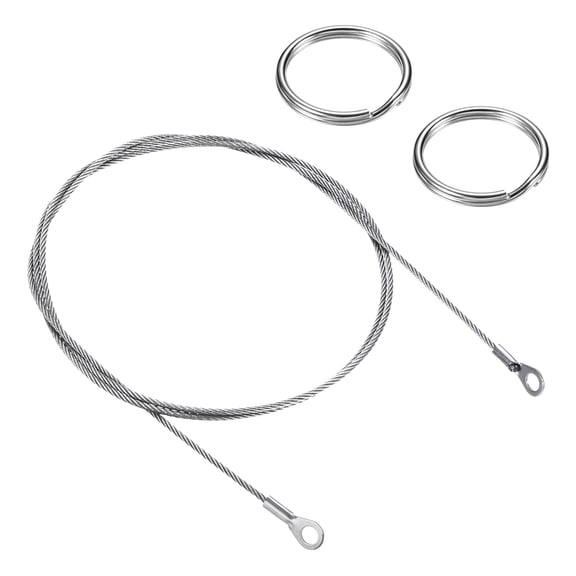 Uxcell Lanyard Cable 2mmx100cm, 6 Pack Eyelets Ended Security Wire Rope with 12 Pack Key-Ring Stainless Steel