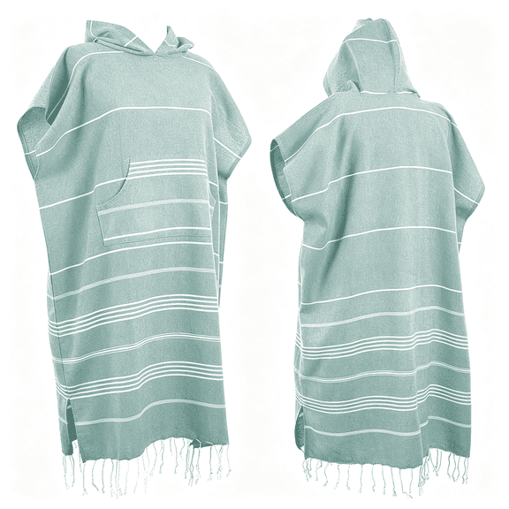 OQRKI 1Pcs Large Turkish Cotton Poncho Towel Surf Poncho Changing Robe with Hood and Front Pocket Absorbent Wearable Towel Hooded Beach Towel for Adult Man Women Beach Pool and Swim (Green, Large)