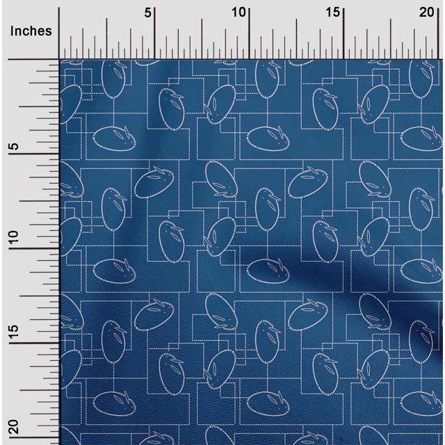 oneOone Polyester Lycra Fabric Geometric Maze & Rabbit Animal Sashiko Printed Craft Fabric BTY 56 Inch Wide