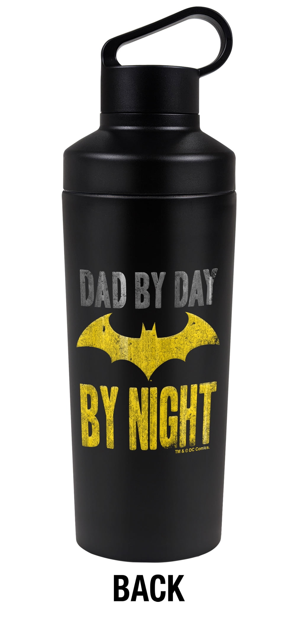 Batman - Logo Official Dad By Day 18 oz Insulated Water Bottle, Leak Resistant, Vacuum Insulated Stainless Steel with 2-in-1 Loop Cap