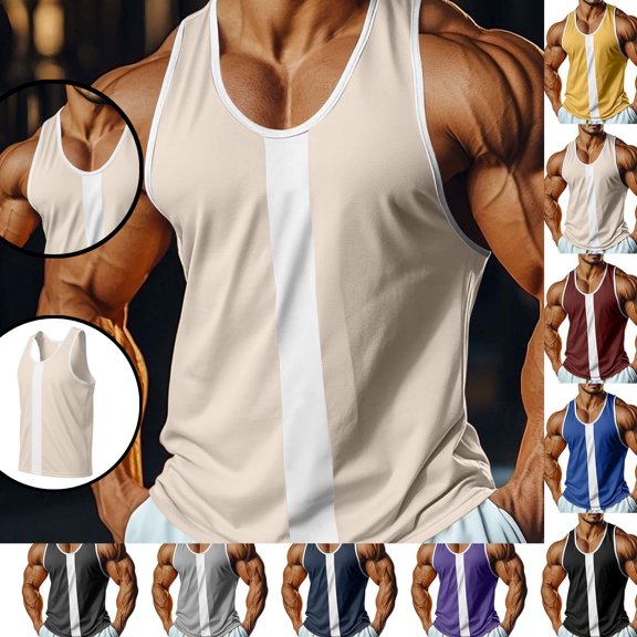 Gamivast Muscle Tank Tops for Men Color Block Crew Neck Sleeveless Quick-Dry Tank Tops Regular Fit Athletic Shirts Sleeveless Workout Shirts Gym Training Wear