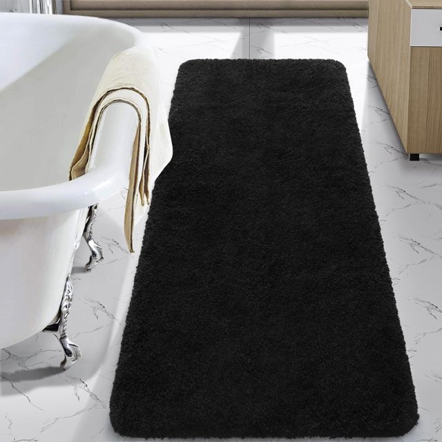 Alfombra de baño LOCHAS de microfibra negra, 60 x 180 cm, absorbente