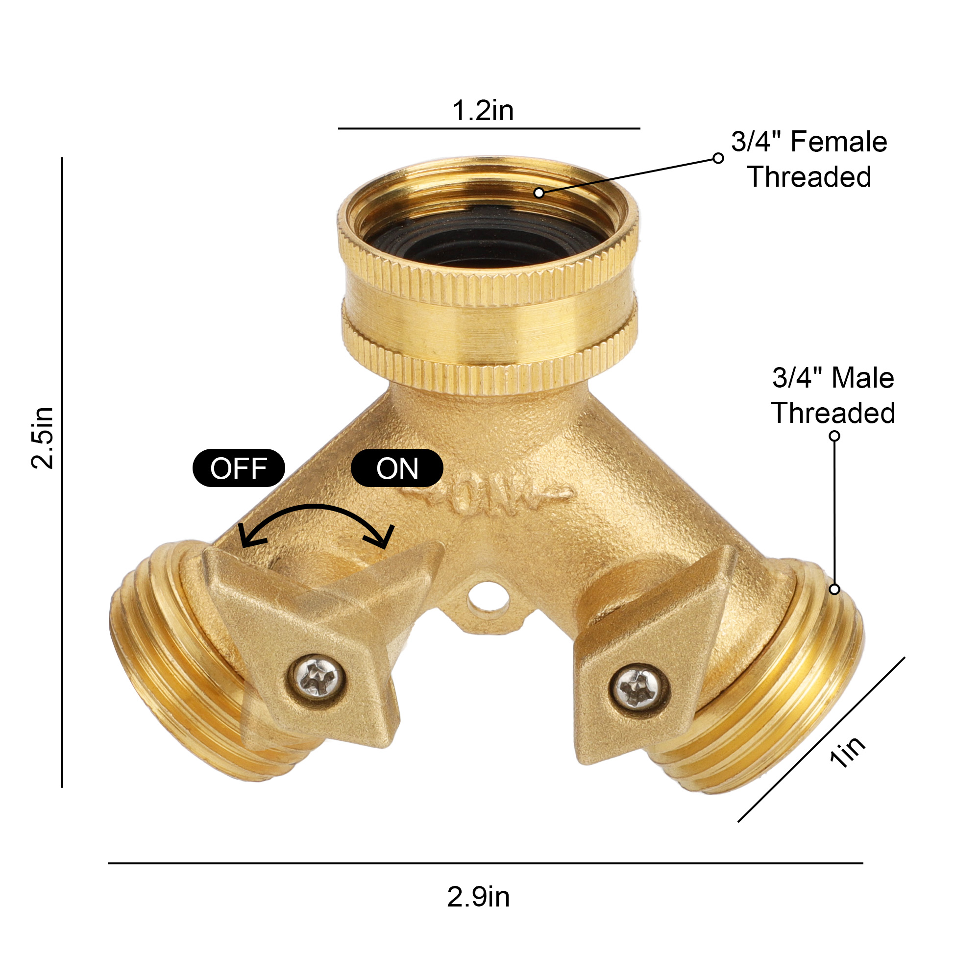 Divisor de manguera de jardín de 2 vías EEEkit resistente, conector en Y de latón sólido, a prueba de fugas con válvulas de cierre 5